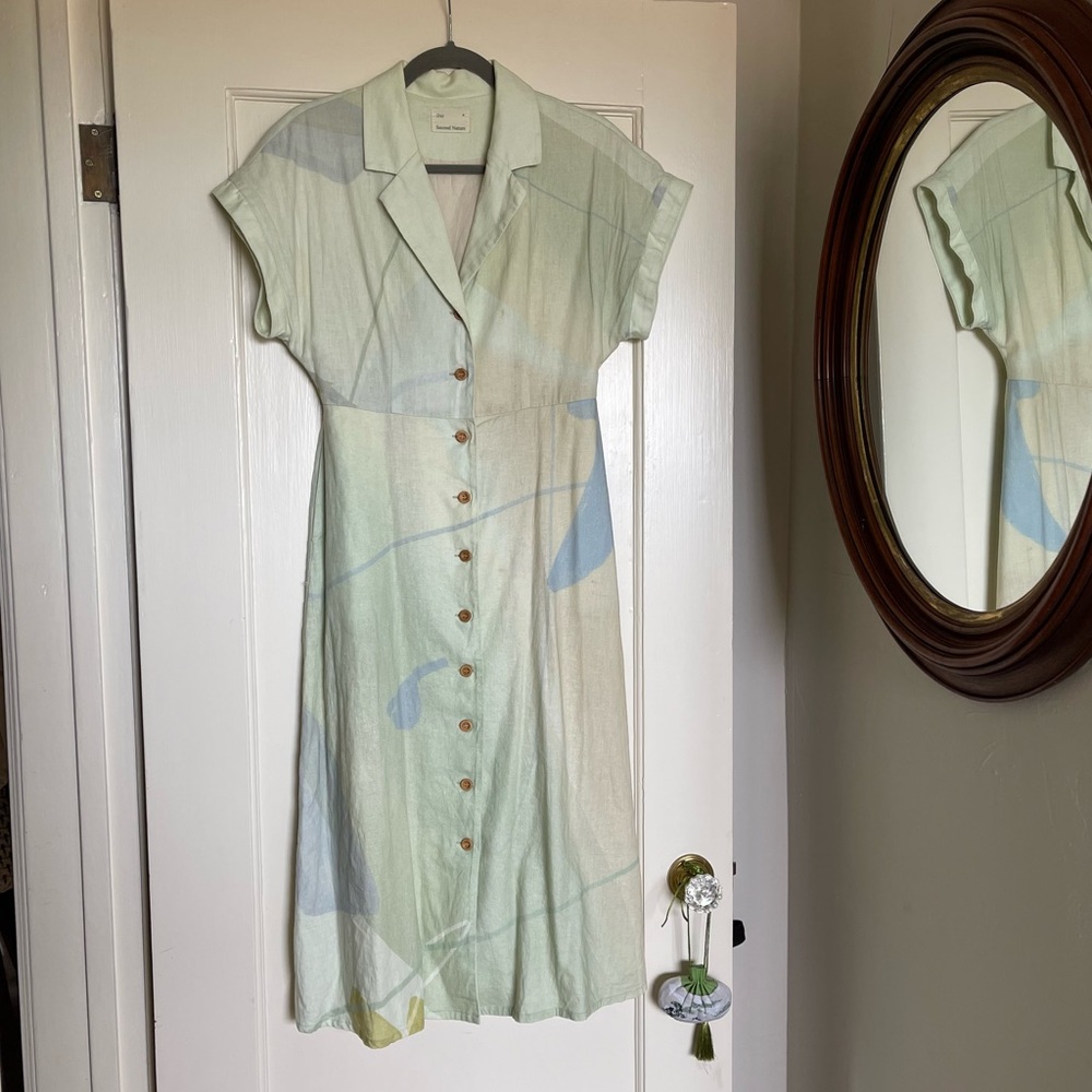 Sage Green Patterned Linen Dress